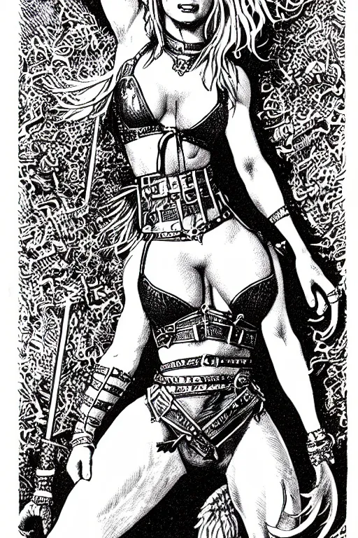 Prompt: britney spears as a d & d monster, full body, pen - and - ink illustration, etching, by russ nicholson, david a trampier, larry elmore, 1 9 8 1, hq scan, intricate details, inside stylized border