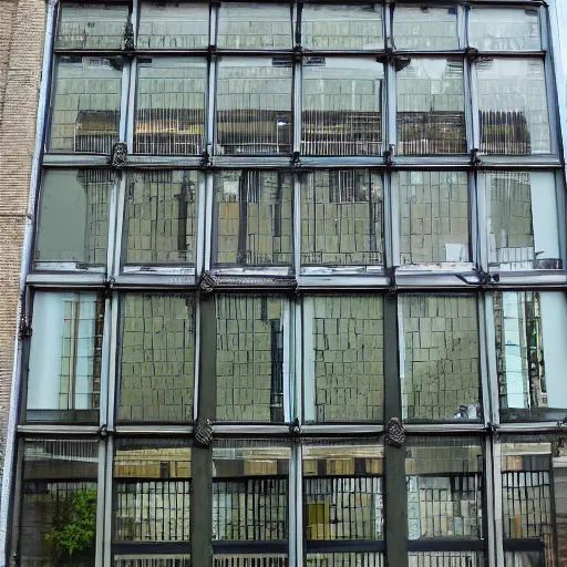 Prompt: William Morris design on glass building