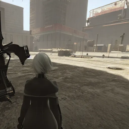 Image similar to 2B nier automata in Half life 2, 4k screenshot of Half life 2 gameplay, 8k hdr showcase