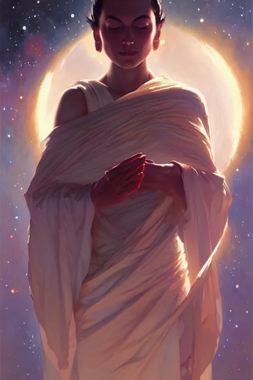 Prompt: space, buddhism, expressionnisme, painting by greg rutkowski, j. c. leyendecker, artgerm