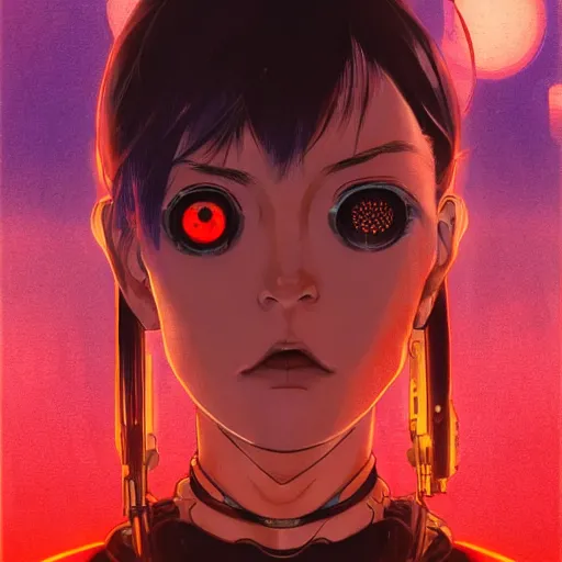 Image similar to A beautiful cyborg woman with glowing eyes || VERY ANIME, fine-face, realistic shaded perfect face, fine details. Anime. realistic shaded lighting poster by Ilya Kuvshinov katsuhiro otomo ghost-in-the-shell, magali villeneuve, artgerm, Jeremy Lipkin and Michael Garmash, Rob Rey and Kentarõ Miura, trending on art station