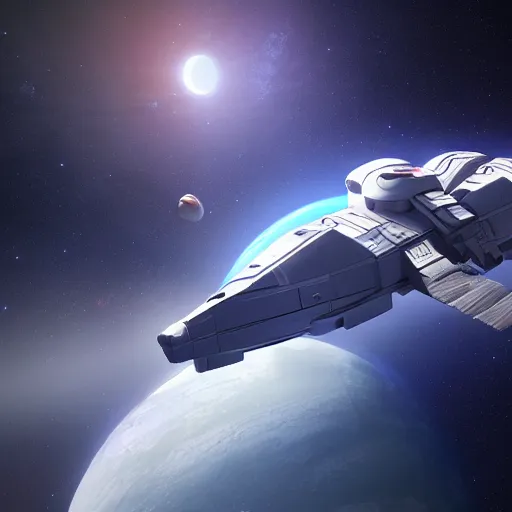 Prompt: an starship orbiting an unknown alien world, award winning 3D render, hyperrealistic, unreal engine, 8k