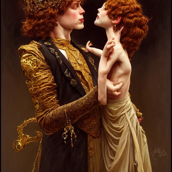 Image similar to the king’s ventriloquist, dramatic lighting, fantasy, intricate, elegant, highly detailed, lifelike, photorealistic, digital painting, artstation, illustration, concept art, smooth, sharp focus, art by John Collier and Albert Aublet and Krenz Cushart and Artem Demura and Alphonse Mucha