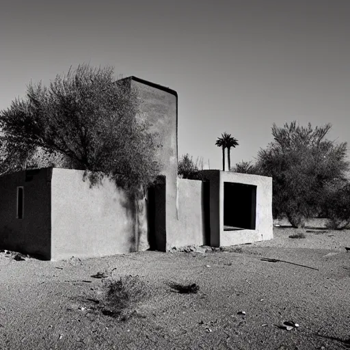 Prompt: Photograph of a generic soviet communist residential block standing lonely in a desert, dawn