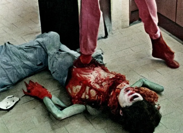 Image similar to disturbing 1 9 7 0 color photography of headless corpse man horror film practical fx directed by dario argento