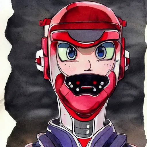 Image similar to a robot face, anime style, akira style, watercolors