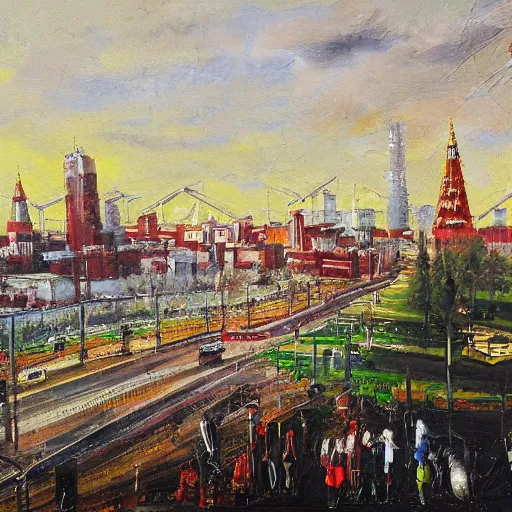 Image similar to aivozovsky oil paint of future moscow