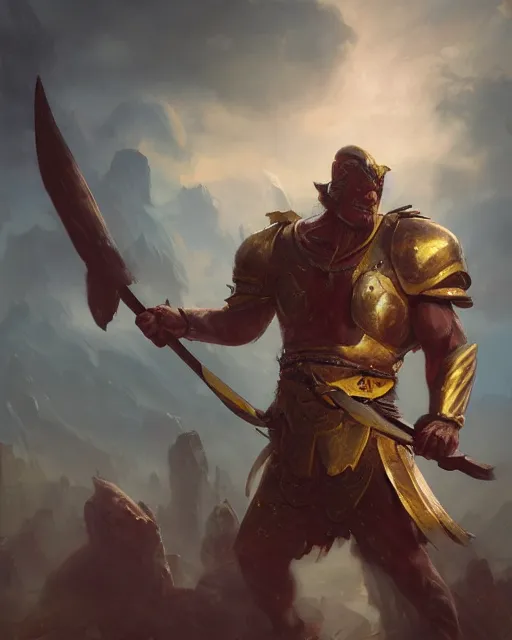 Image similar to oil painting of Anthropomorphized Angry banana warrior, sharp focus, holding axes, heroic pose, fantasy style, octane render, volumetric lighting, 8k high definition, by greg rutkowski, highly detailed, trending on art Station, magic the gathering artwork, Battlefield backround, centered