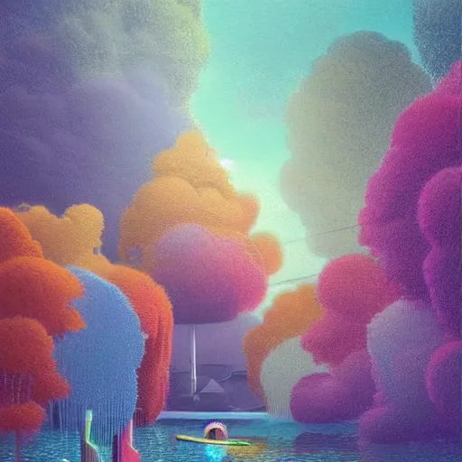 Image similar to beautiful colourful scene. digital artwork by vincent bons, beeple, michael whelan, remedios varo and gerardo dottori. grainy and rough. interesting pastel colour palette. beautiful light. oil and water colour based on high quality render.