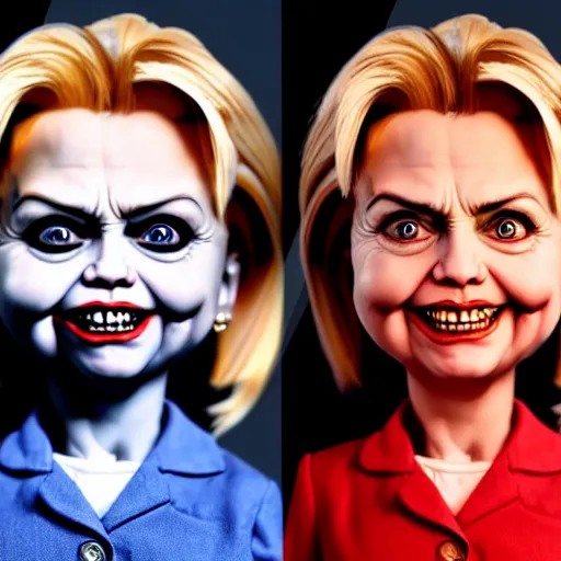 Prompt: a detailed portrait of hillary clinton fused with chucky from childsplay, by artgerm, high details