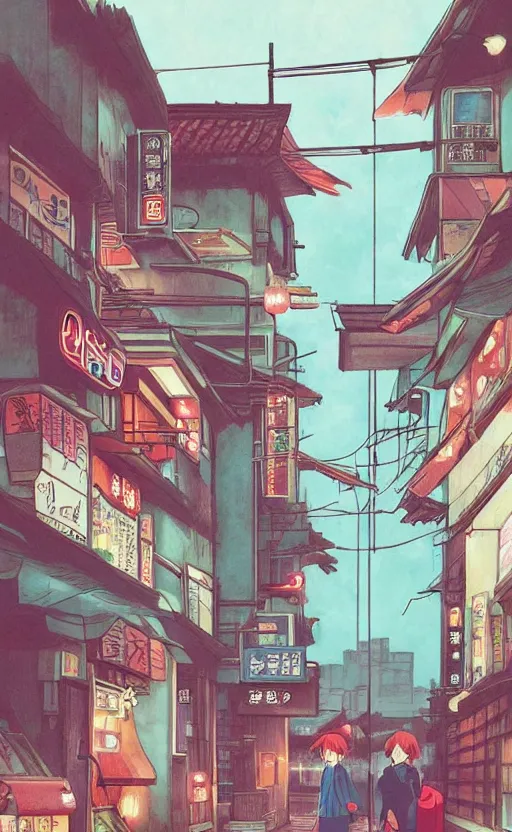 Image similar to pho, rainy day, anime, japan, ghibli, 9 0 s, retro style, aesthetic, chill, room