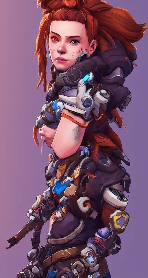 Image similar to one character, overwatch, brigitte, horizon zero dawn, aloy, digital art, high detailed, artstation