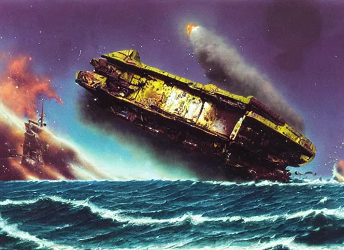 Image similar to the wreck of the hesperus, matte painting, chris foss