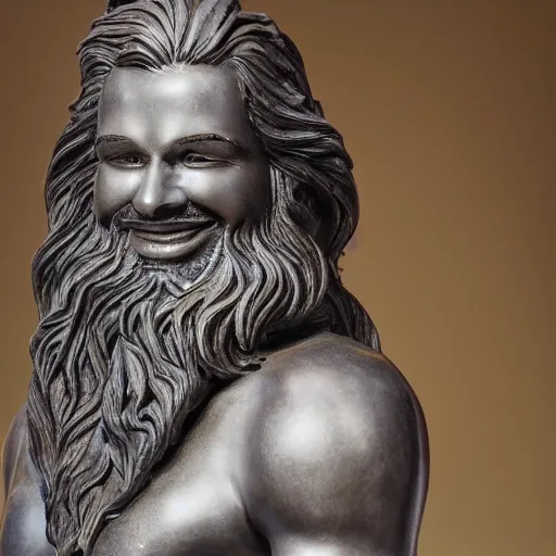 Prompt: a flawless, purely water spirit sculpture of a man with long hair, with trimmed beard, smiling widely. water spirit statue, extremely detailed, award-winning art, trending on Artstation