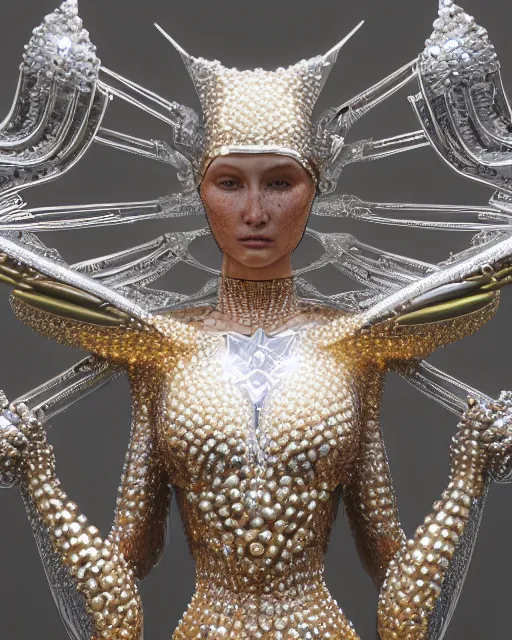 Image similar to a highly detailed metahuman 4 k close up render of an alien goddess bella hadid monument in iris van herpen armor schiaparelli in diamonds crystals swarovski and jewelry iridescent in style of alphonse mucha gustav klimt trending on artstation made in unreal engine 4