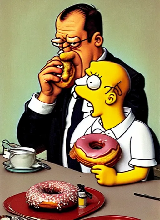 Prompt: homer simpson eating a donut by norman rockwell,