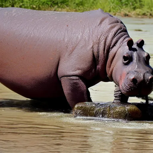 Image similar to Hippo stares down tank