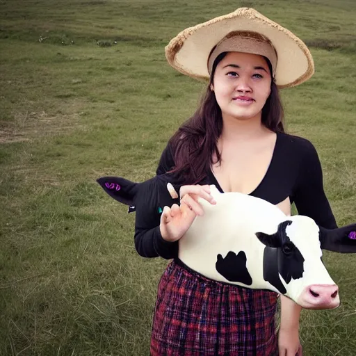 Image similar to a photo of young woman with cow's face