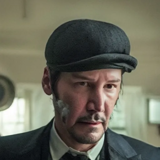 Image similar to Keanu reeves in Peaky Blinders very detail 4K quality super realistic