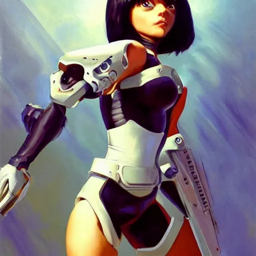 Image similar to greg manchess portrait painting of battle angel alita as overwatch character, totally whack, medium shot, asymmetrical, profile picture, organic painting, sunny day, matte painting, bold shapes, hard edges, street art, trending on artstation, by huang guangjian and gil elvgren and sachin teng