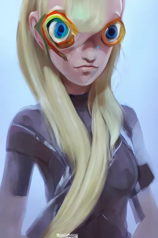 Prompt: a portrait of a blonde inkling with a huge forehead, concept art, trending on artstation 3 d.