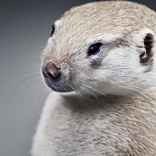 Prompt: singular animal that is white Prairie dog cross white pig cross white ferret, studio photography