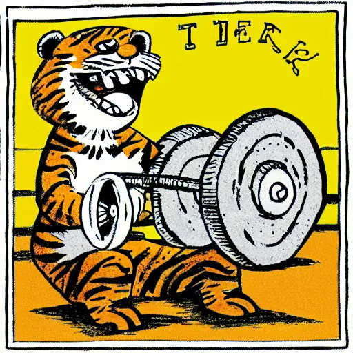 Image similar to “A cartoon of a tiger lifting weights”