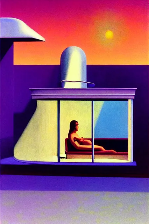 Image similar to liminal vaporwave surrealism dreams, painted by Edward Hopper, painted by salvador dali, painted by moebius, airbrush