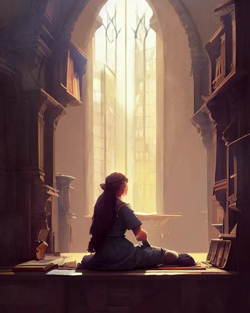 Image similar to middle ages lecture, old teacher speaks to young students | | realistic shaded, fine details, realistic shaded lighting poster by greg rutkowski, diego gisbert llorens, magali villeneuve, artgerm, jeremy lipkin and rob rey