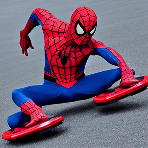 Prompt: spiderman falls of a hoverboard