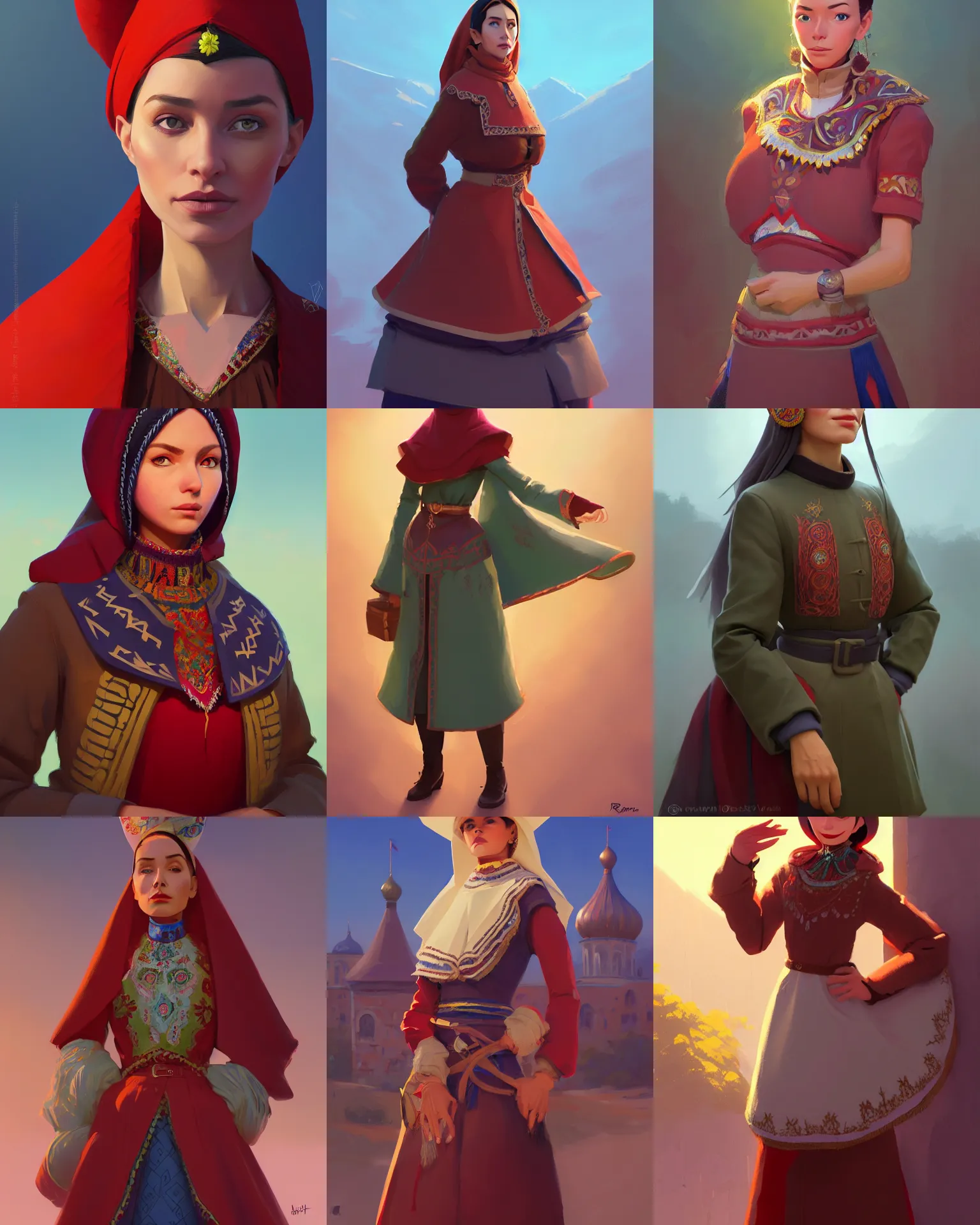 Prompt: portrait of russian mexican tatar woman jodhpurs, pixar lether coat fashion deep focus, d & d, fantasy, elegant, highly detailed, digital painting, artstation, concept art, matte, sharp focus, illustration, hearthstone, art by rhads and makoto shinkai and lois van baarle and ilya kuvshinov and rossdraws