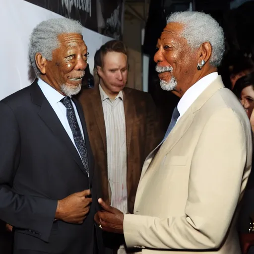 Prompt: morgan freeman meeting morgan freeman, sharp focus