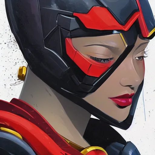 Image similar to a portrait of a stunning beautiful elite gal gadot gundam pilot, with an intricate, detailed, urban inspired hiphop afro futuristic helmet, vector behance hd jesper ejsing, rhads, makoto shinkai, lois van baarle, ilya kuvshinov, rossdraws, hd, 3 2 k, ilya kuvshinov, gustav klimt