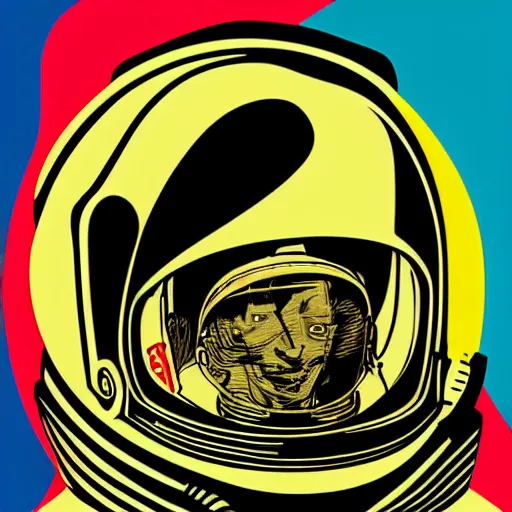 Image similar to individual astronaut portrait fallout 7 6 retro futurist illustration art by butcher billy, sticker, colorful, illustration, highly detailed, simple, smooth and clean vector curves, no jagged lines, vector art, smooth andy warhol style