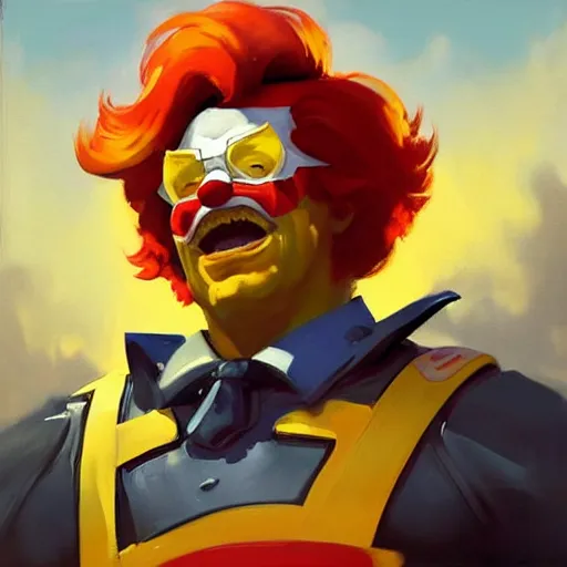 Image similar to greg manchess portrait painting of ronald mcdonald as overwatch character, medium shot, asymmetrical, profile picture, organic painting, sunny day, matte painting, bold shapes, hard edges, street art, trending on artstation, by huang guangjian and gil elvgren and sachin teng