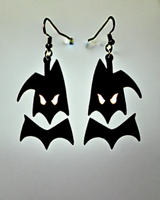 Prompt: spooky cartoon bat, 2 d lasercut earrings,