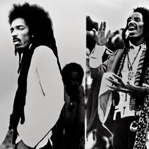 Prompt: Jimi Hendrix, Malcom X and Bob Marley