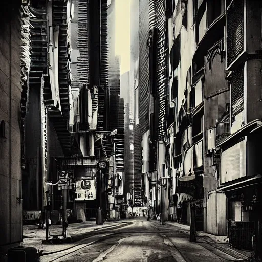 Image similar to daguerrotype photograph of cyberpunk city street, futuristic buildings, advanced cars, daguerrotype, grainy photograph