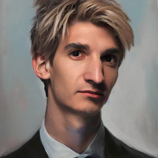 Prompt: Portrait of xQc , oil painting