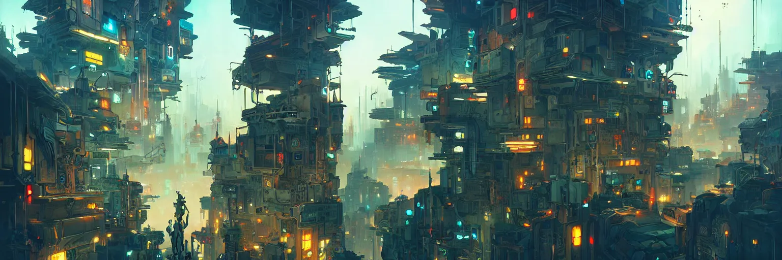 Image similar to cyberpunk favelas, by peter mohrbacher