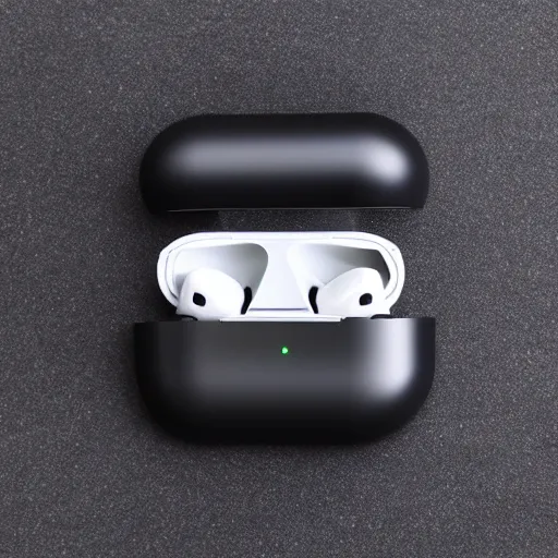 Image similar to black airpods pro case with marshmallow logo on it, studio, product photo