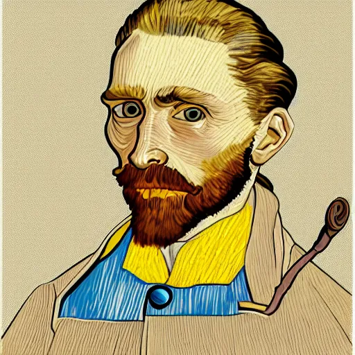 Prompt: van goch self portrait in vector illustration style 4k with muted colors