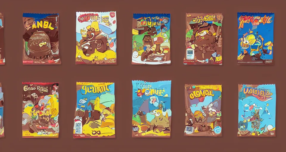 Prompt: cartoon chocolate bars sitting on toilets, in the style of adventure time, the amazing world of gumball, pixar, toki doki, greg rutkowski and makoto shinkai, trending on artstation