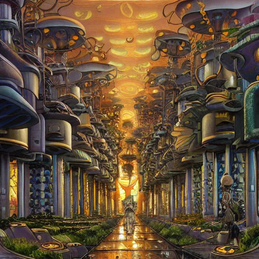 Image similar to scifi advanced mushroom city streets, modern architecture, by marianne north, by michael parkes, concept art