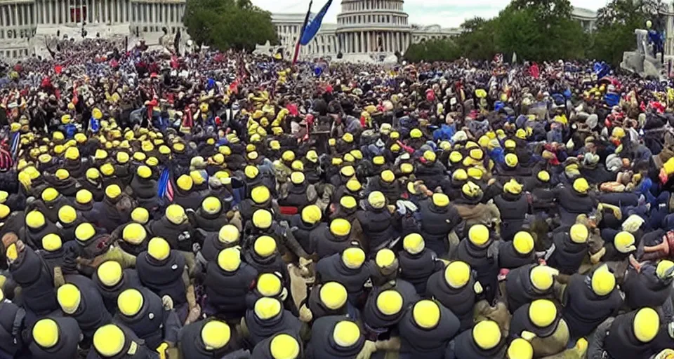 Image similar to GoPro footage of an army of patriotic Minions storming the Capitol