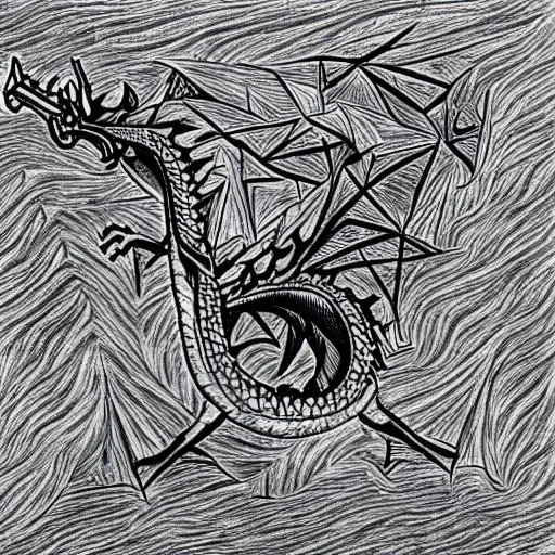 Image similar to “fire breathing dragon, geometric drawing”