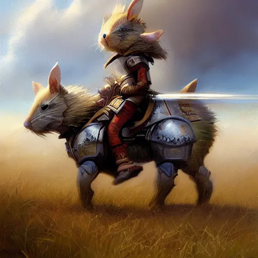 Image similar to Cloud Champion Hamster knight roaming the windswept field dave dorman edson campos christopher young jeff simpson allison carl hiro izawa paul chadeisson pastel painting