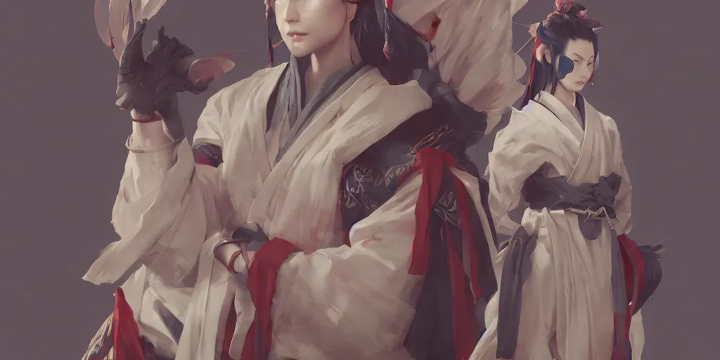 Image similar to japanese onmyoji abe seimeik, new costume concept design, fashion, concept art, by artgerm, greg rutkowski, cinematic light, featured on artstation, octane render, sharp focus, ray tracing, artstationhq, cgsociety, 8 k.