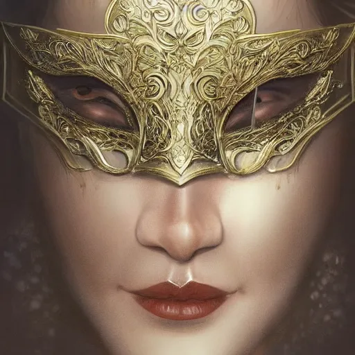 Image similar to Very very very very highly detailed epic photo of face with venetian mask, intricate, dystopian, sci-fi, extremely detailed, digital painting, artstation, concept art, smooth, sharp focus, illustration, intimidating lighting, incredible art by Artgerm