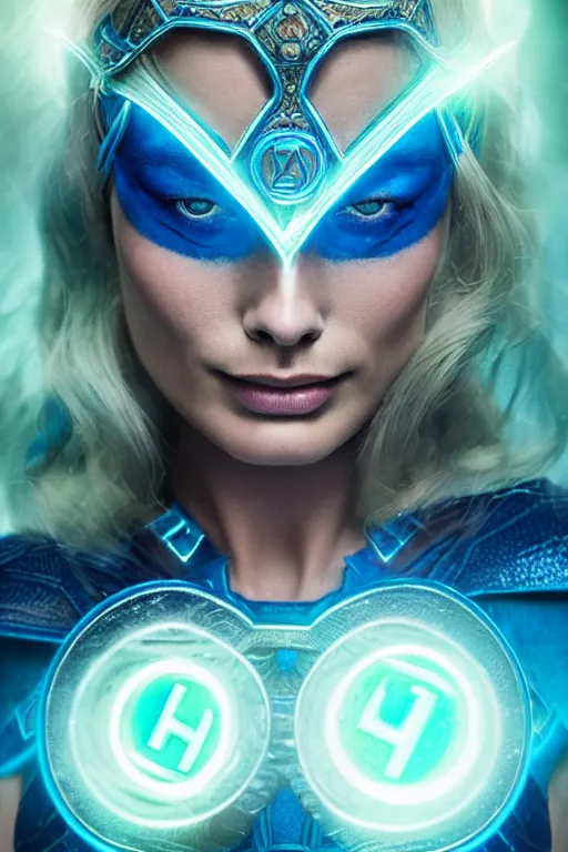 Image similar to majestic and regal portrait of margot robbie female blue lantern, dc universe, perfect face, beautiful, intricate, epic, elegant, fantasy, highly detailed, digital painting, hard focus, beautiful volumetric lighting, epic light, ultra detailed, by leesha hannigan, ross tran, thierry doizon, kai carpenter, ignacio fernandez rios